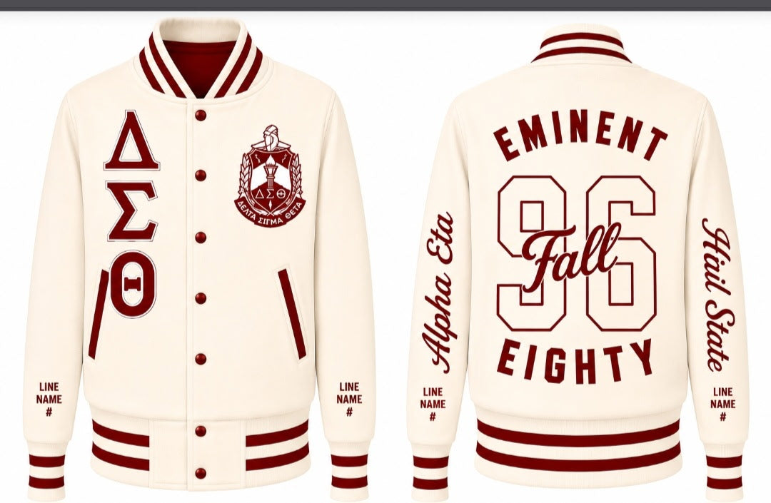 Alpha Eta Wool Varsity Leather Arms Crop