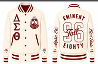 Alpha Eta Wool Varsity Leather Arms Crop