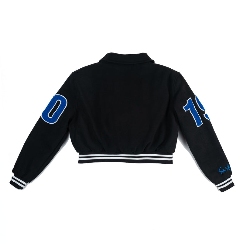 Finer Woman Noire Crop Wool Varsity Jacket