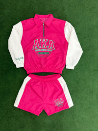 Pink & White Windbreaker Short Set