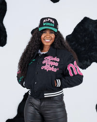 It’s A Serious Matter Noire Crop Wool Varsity Jacket