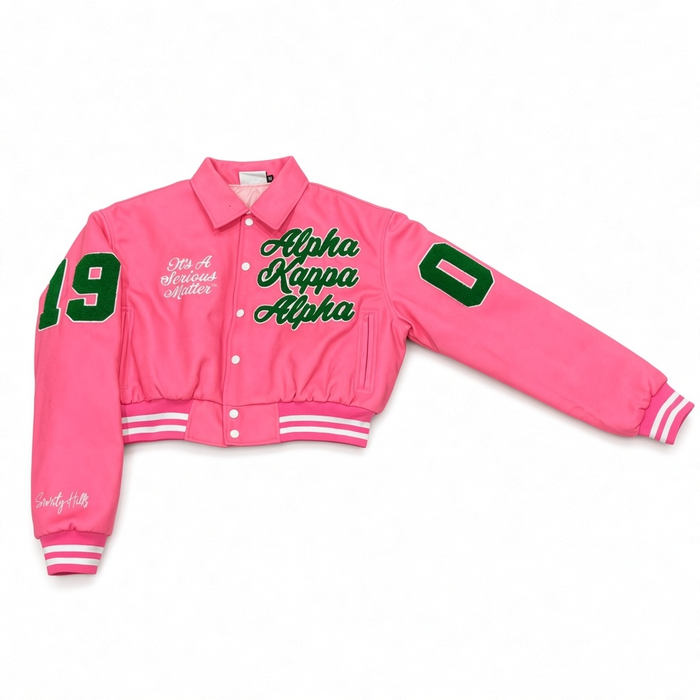 It’s A Serious Matter  Pink Crop Wool Varsity