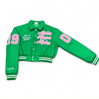 It’s A Serious Matter Kelly Green Crop Wool Varsity Jacket
