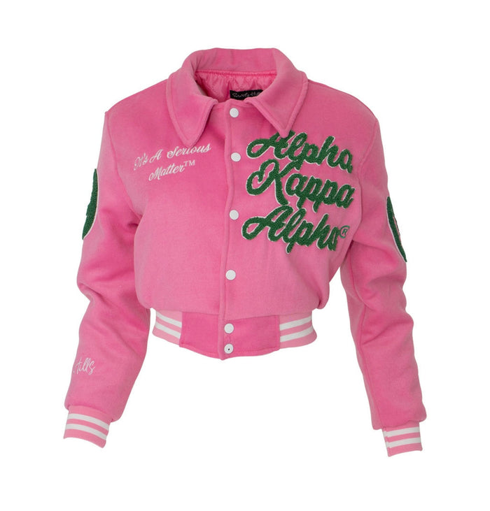 It’s A Serious Matter Soft Pink Crop Wool Varsity