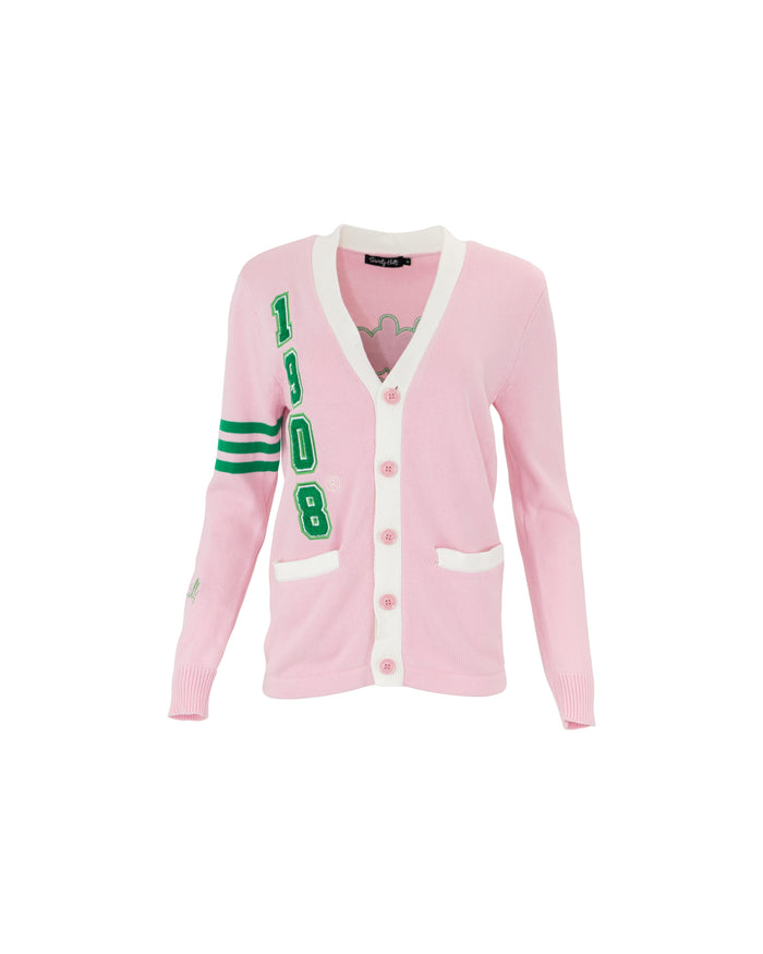 Homecoming Classic Salmon Pink V-Neck Varsity Cardigan